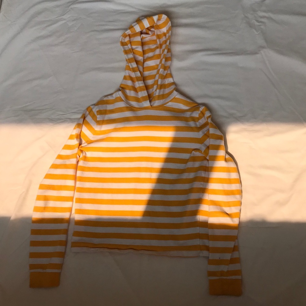 Girls Forever 21 Yellow Striped Hooded Top